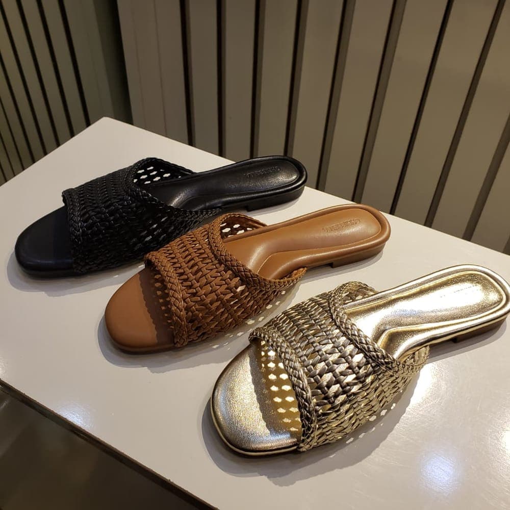 Woven Leather Slides